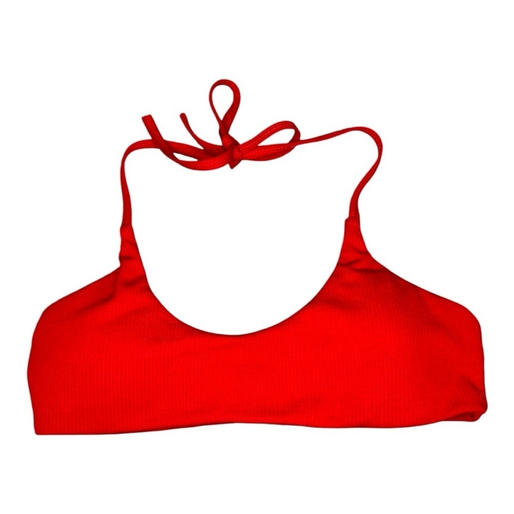 Zaful Ribbed Red Halter Bikini Top